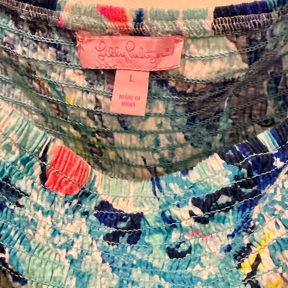 Lilly Pulitzer Trina Beach Mini Dress Tropical Print Pom Pom Detail Woman Large - Picture 3 of 15